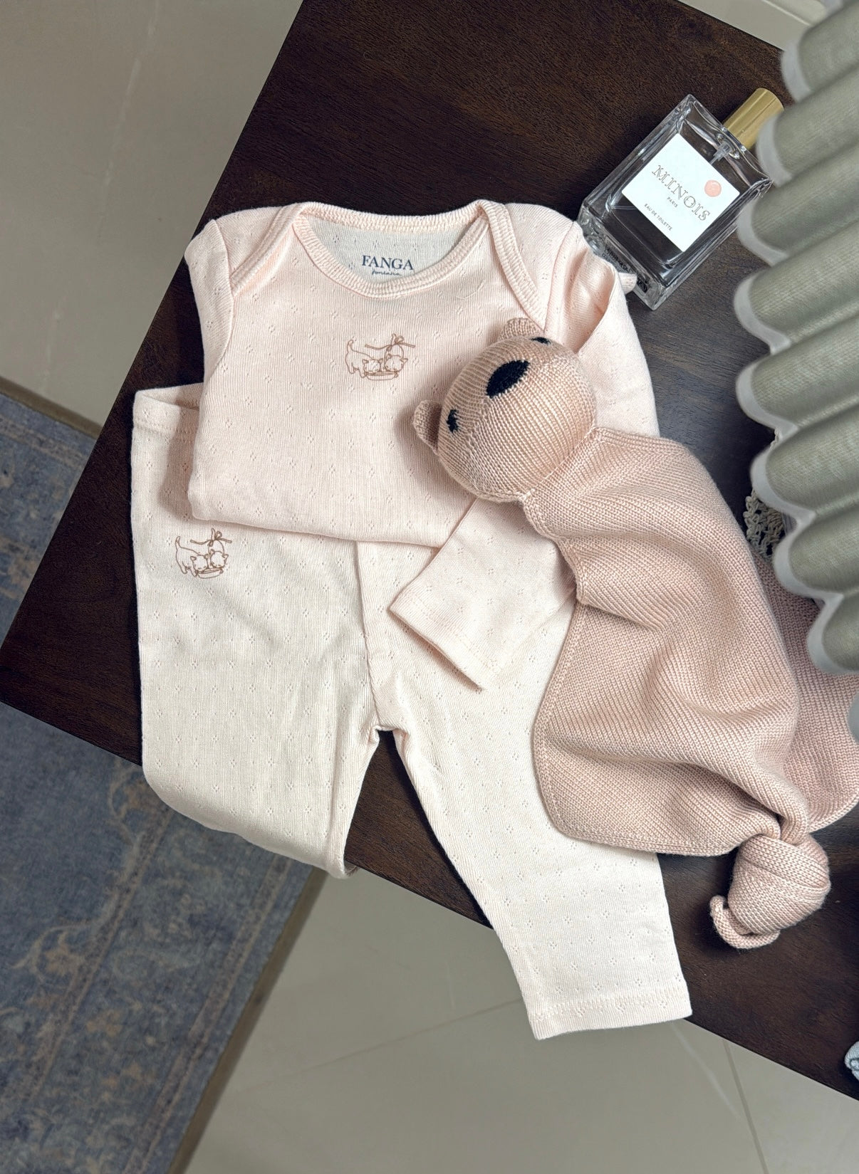 Fanga Fontana pointelle banana/ pink set