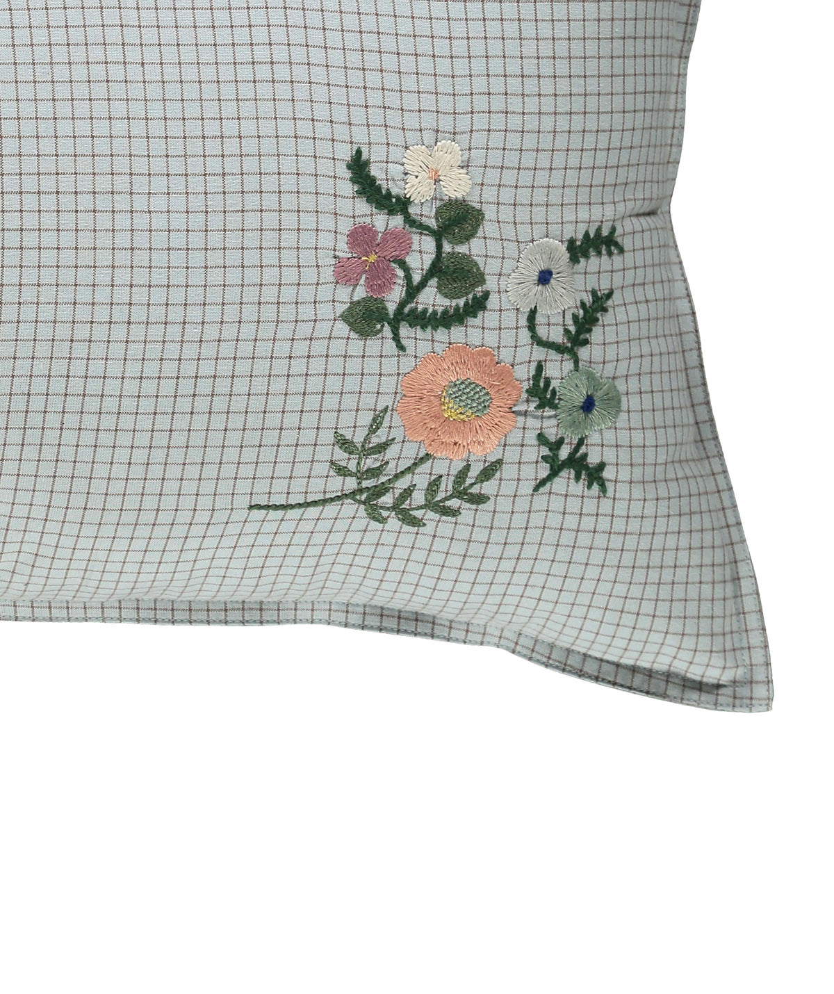 Camomile London coco check embroidered cushion with filler