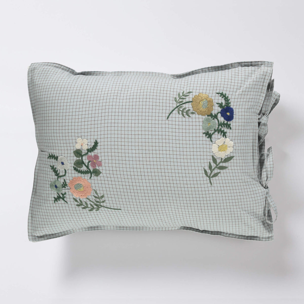 Camomile London coco check embroidered cushion with filler