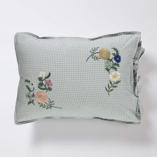 Camomile London coco check embroidered cushion with filler