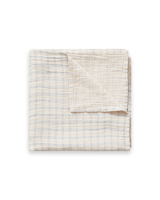 Garbo & Friends Muslin Swaddle Blanket- Gingham sky blue