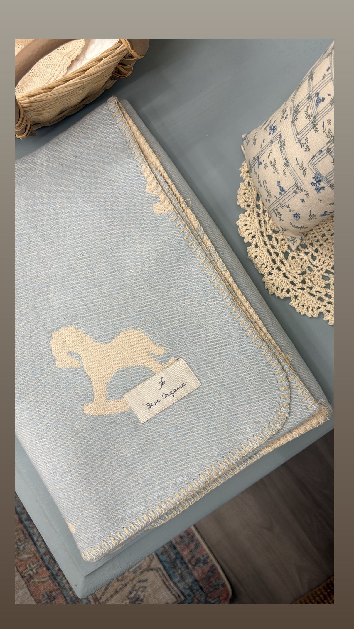 Bebe Organic faded blue horse blanket