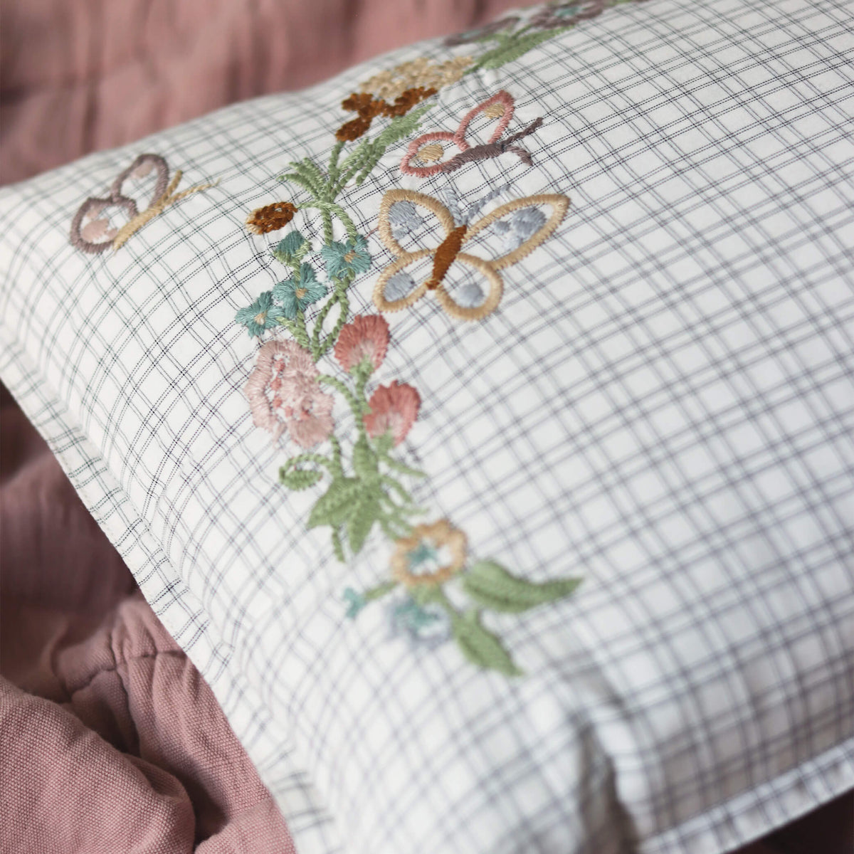 Camomile London Grid check cushion