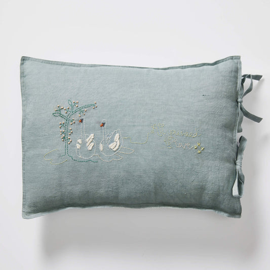 Camomile London swan embroidered cushion