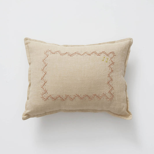 Camomile London hand embroidered zig zag cushion