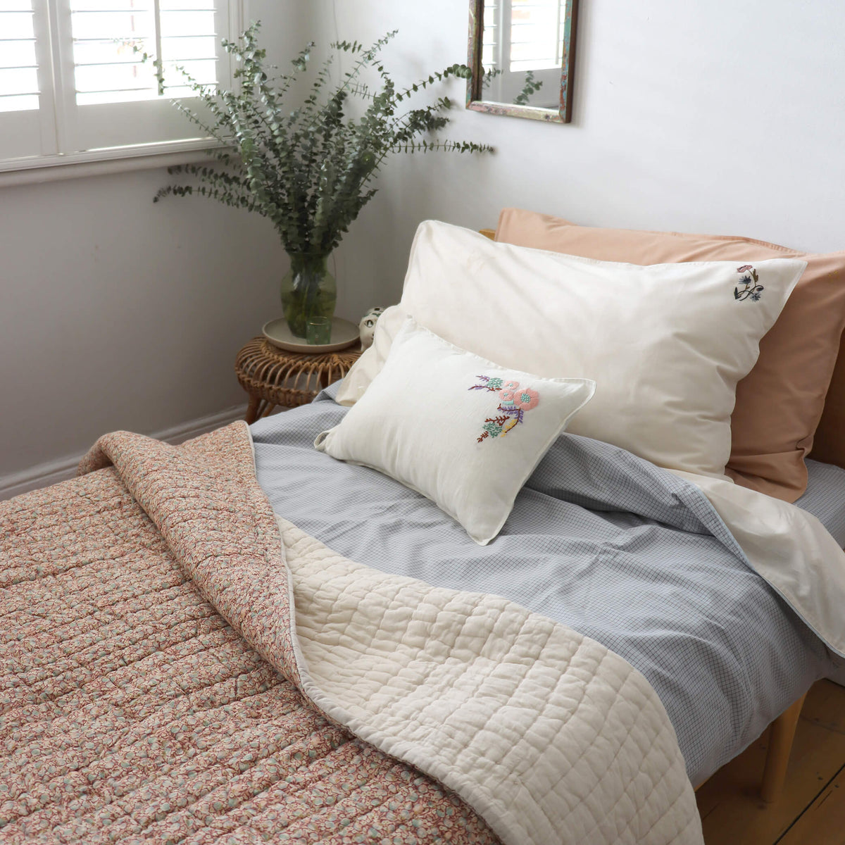 Camomile London embroidered pure linen cushion