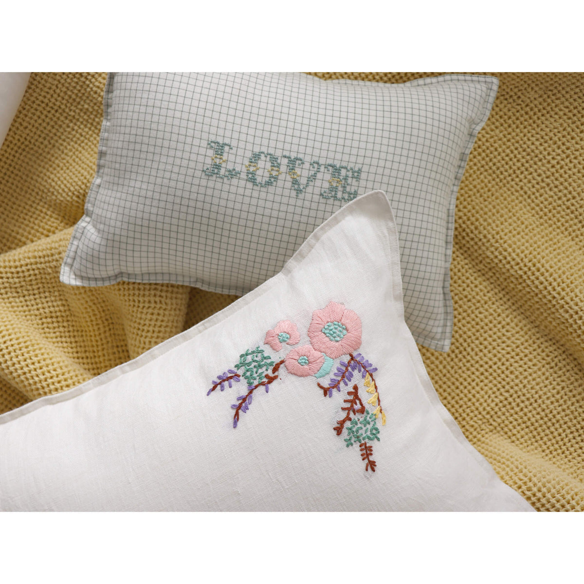 Camomile London embroidered pure linen cushion
