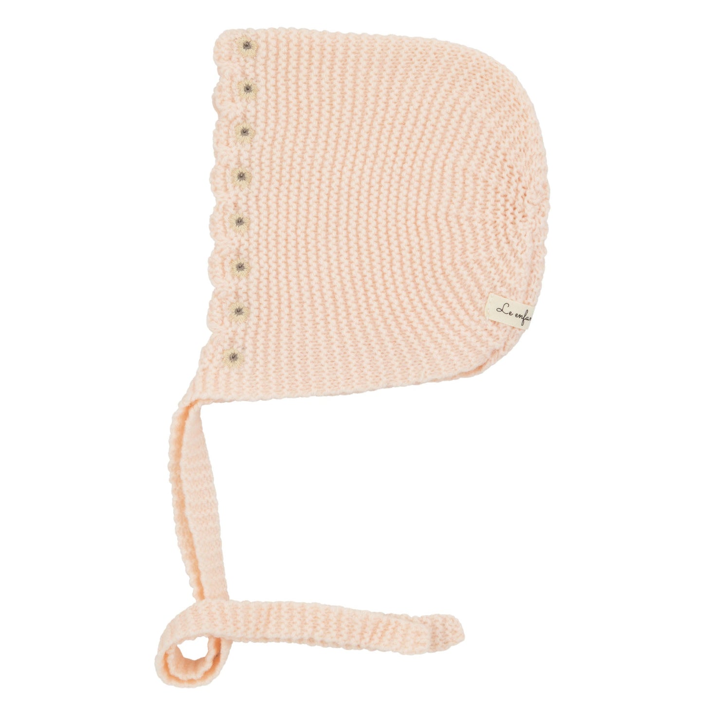 Le Enfant scalloped edge bonnet with embroidery