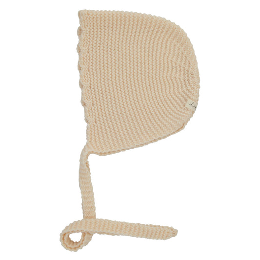 Le Enfant Knit scalloped bonnet- cream