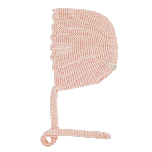 Le Enfant Knit scalloped bonnet- baby pink
