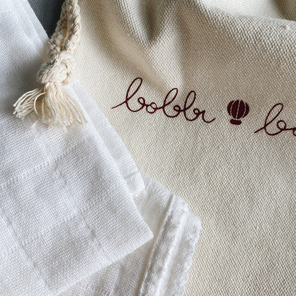 Muslin with crochet piping -  White Piping