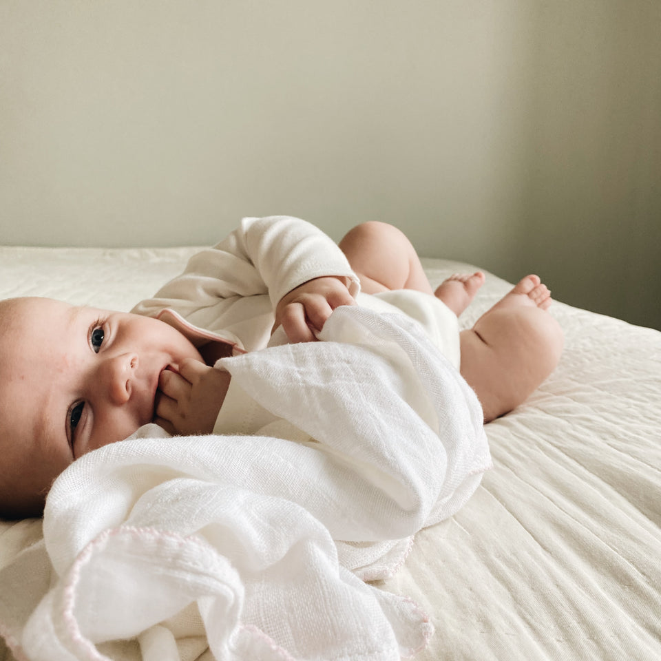 Muslin with crochet piping -  Pink Piping