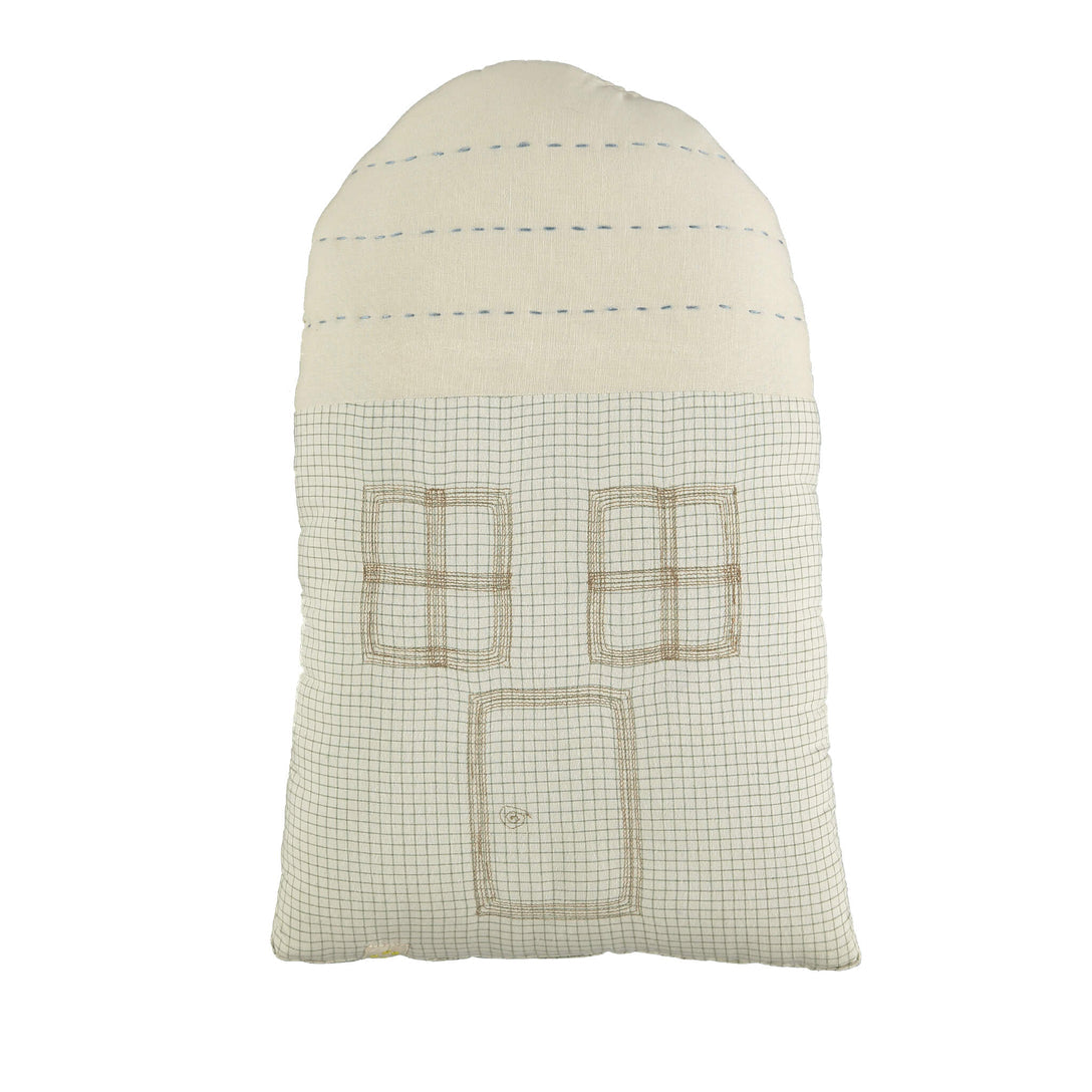 Camomile London Midi House Cushion - Green Check/Stone