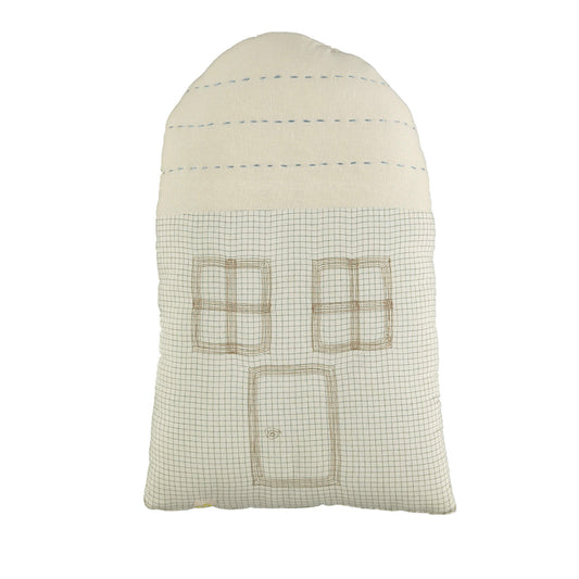 Camomile London Midi House Cushion - Green Check/Stone