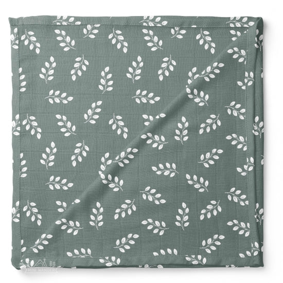 Mini Wander muslin swaddle-leaves stormy blue