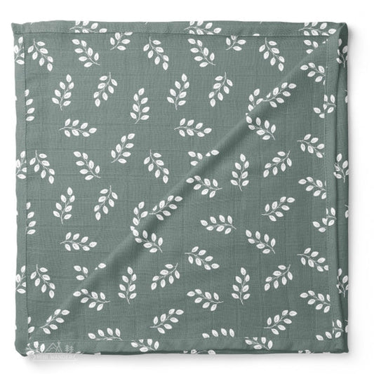 Mini Wander muslin swaddle-leaves stormy blue