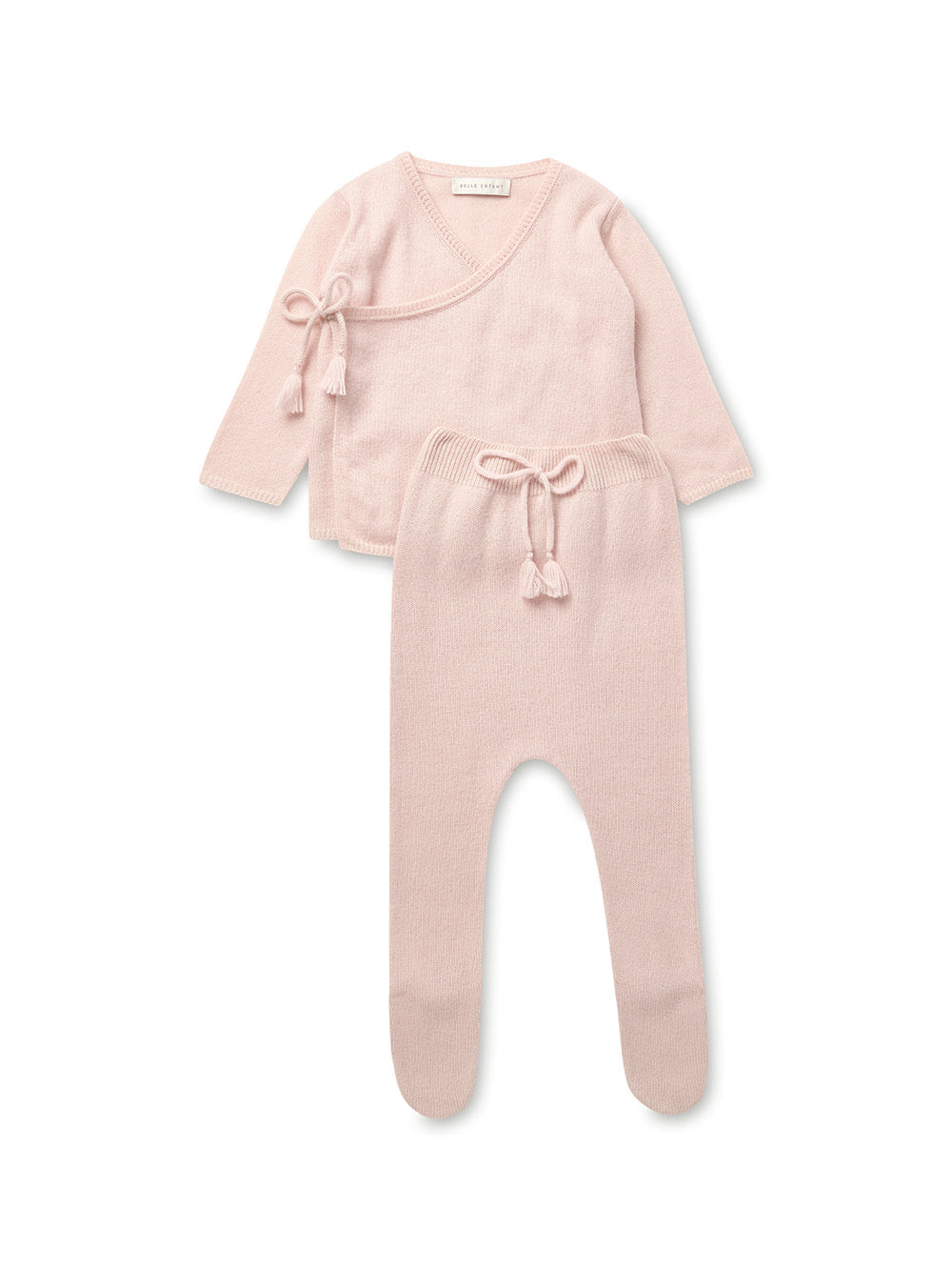 Bella Enfant cashmere/cotton pointelle wrap set- rose