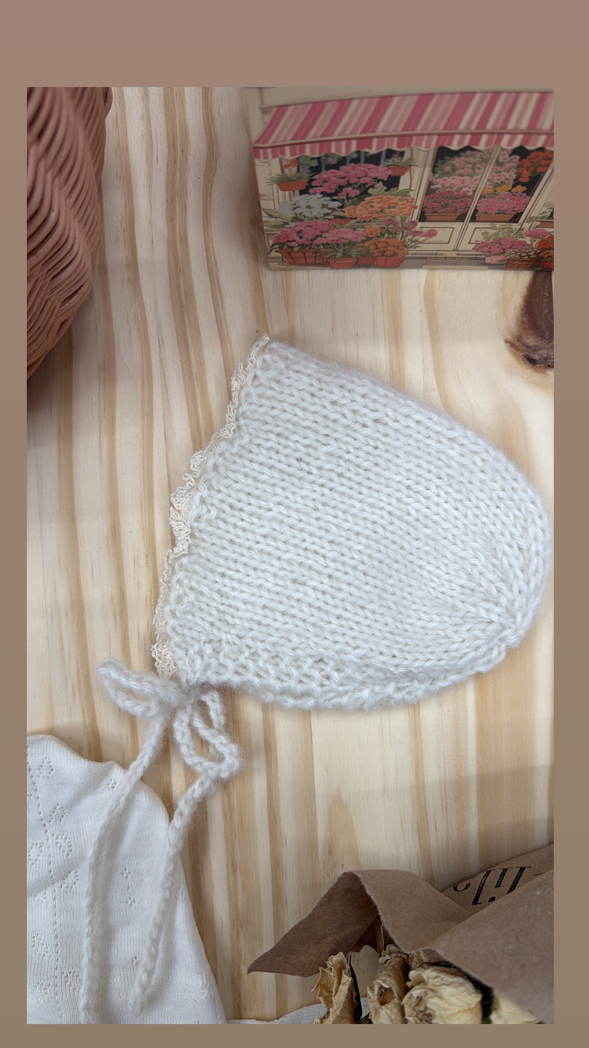 Hand knitted bonnet