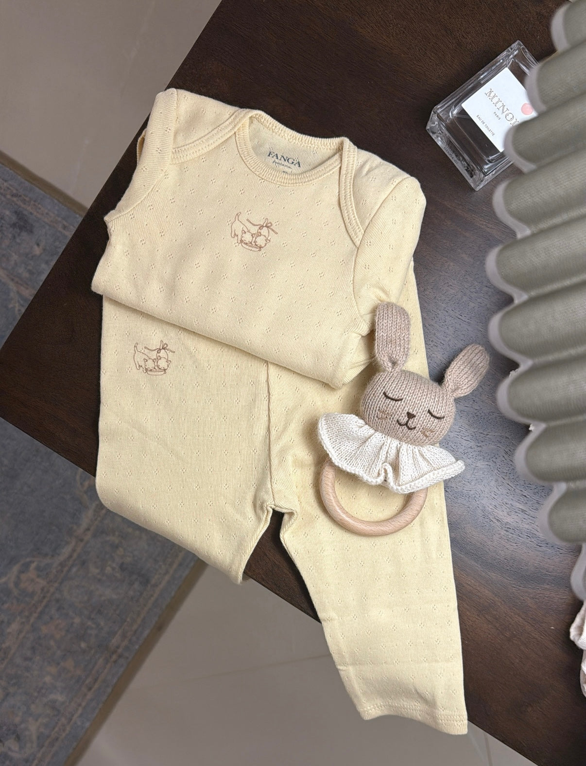 Fanga Fontana pointelle banana/ pink set