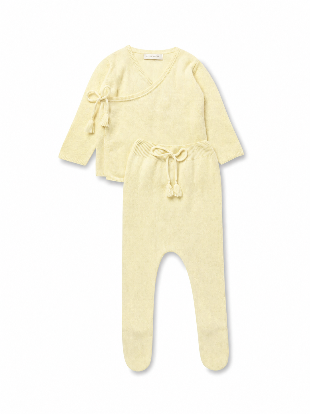 Bella Enfant cashmere/cotton pointelle wrap set- primrose