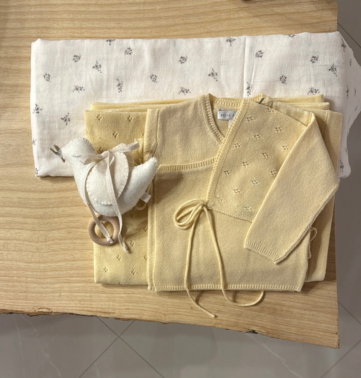Bella Enfant cashmere/cotton pointelle blanket- primrose