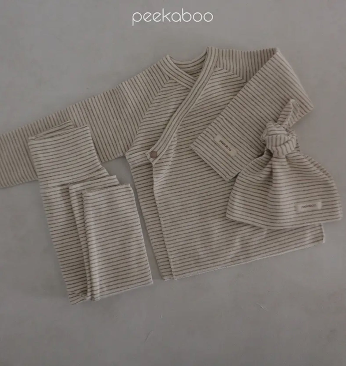 Peekaboo striped kimono set-cream & beige