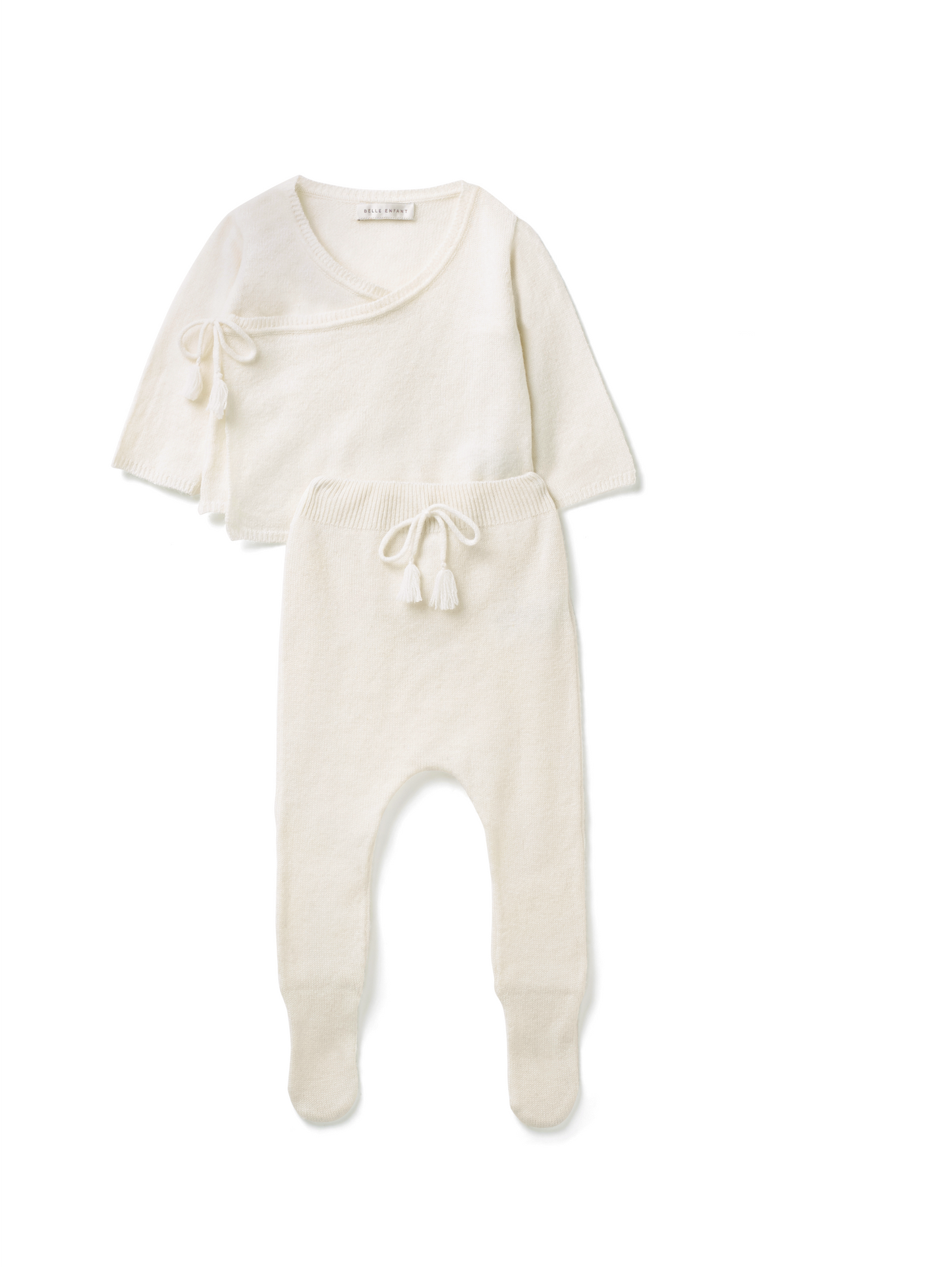 Bella Enfant cashmere/cotton pointelle wrap set- ivory