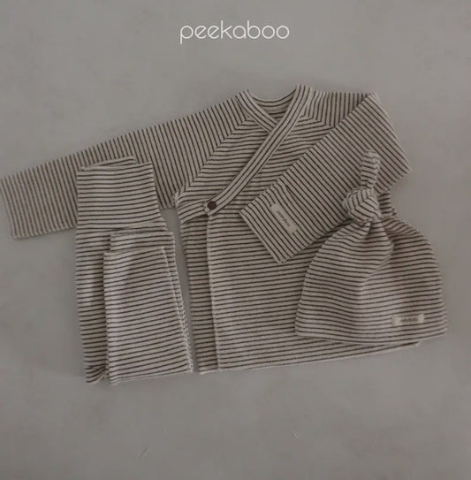 Peekaboo striped kimono set-beige & ivory