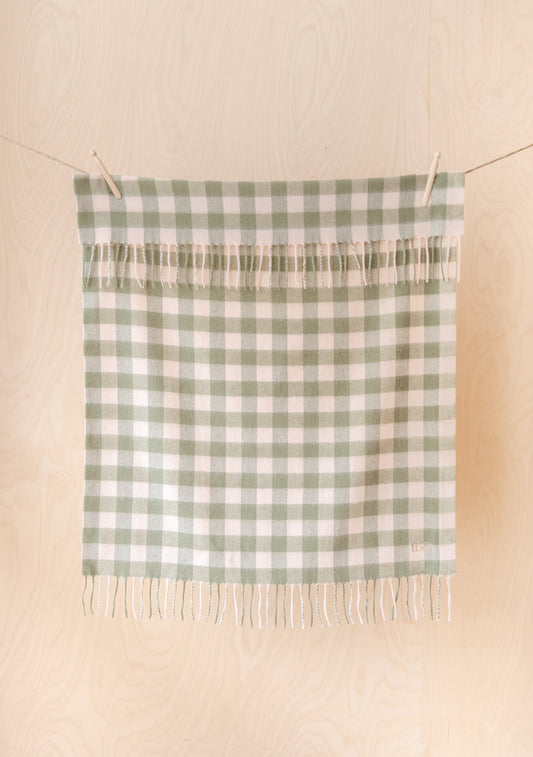 Super soft lambswool baby blanket- green gingham