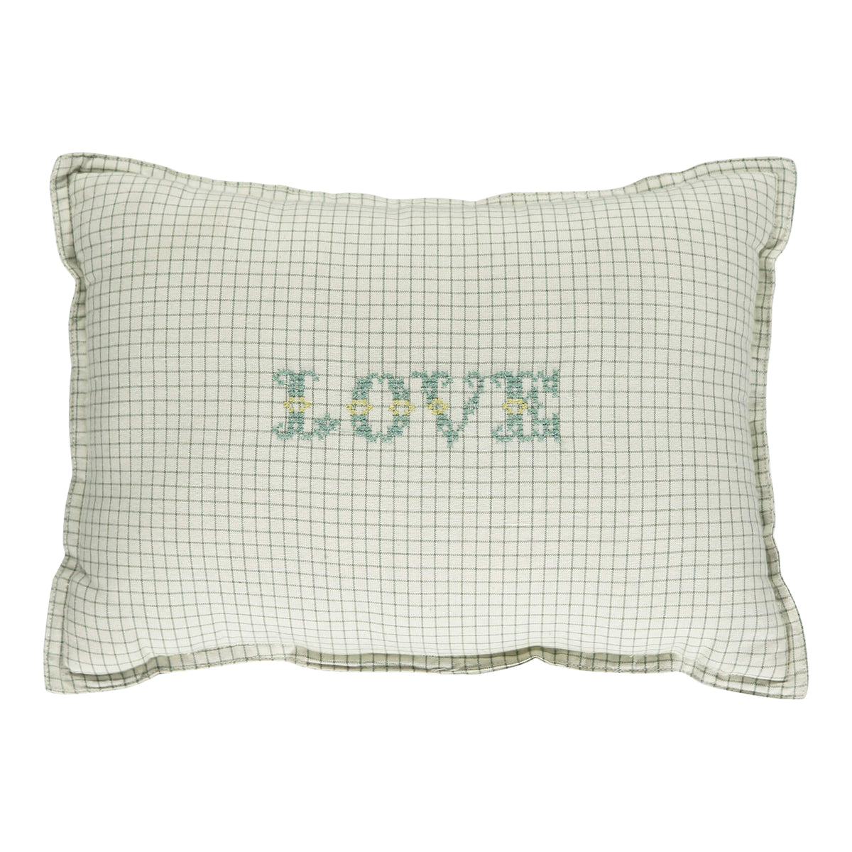 Camomile London sage grid check cushion small