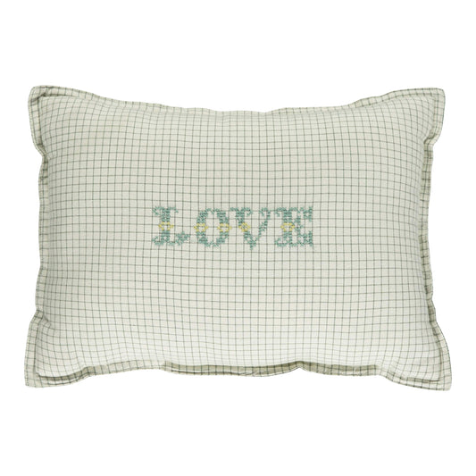 Camomile London sage grid check cushion small