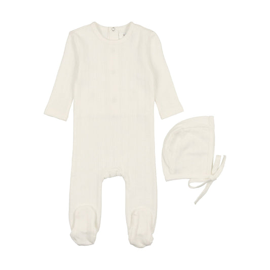 Coco blanc Cream Wide Pointelle Footie with Bonnet