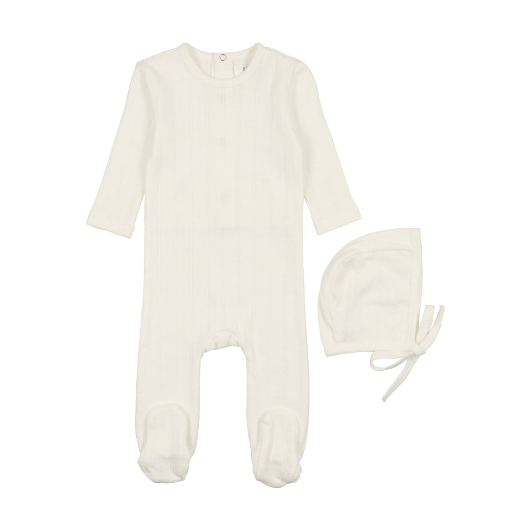 Coco blanc Cream Wide Pointelle Footie with Bonnet