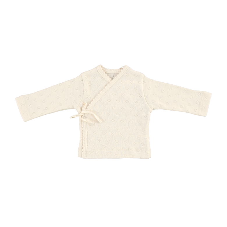 Bebe Organic heart pointelle wrap top set- natrual