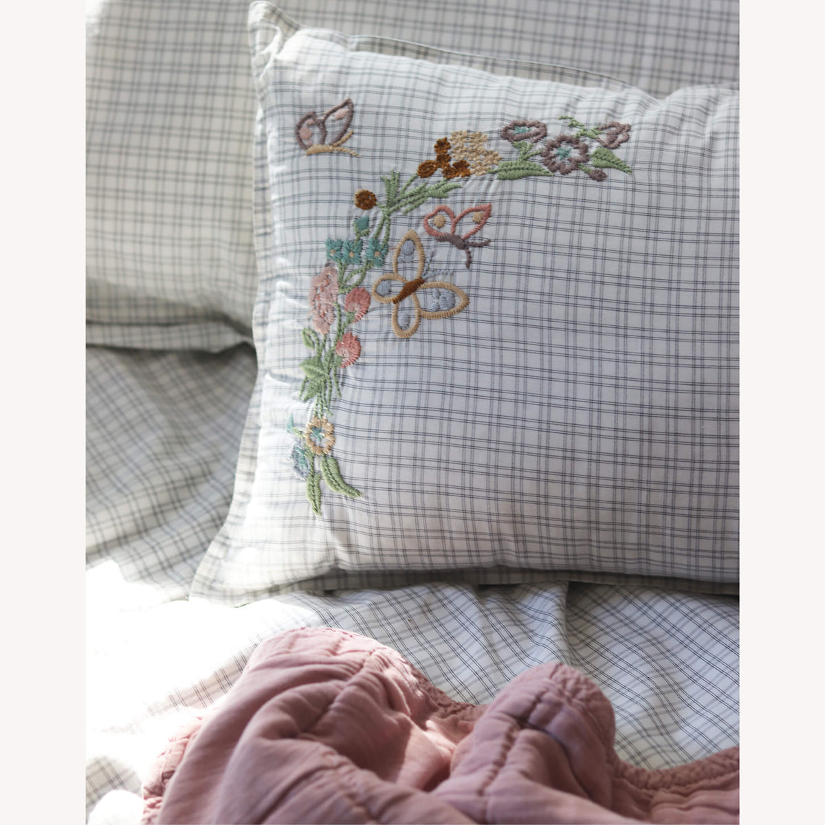 Camomile London Grid check cushion