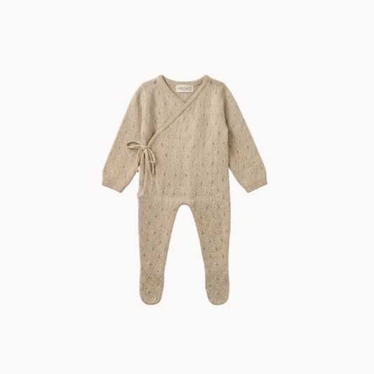 Freckle label cotton pointelle Babygrow & bonnet- oatmeal