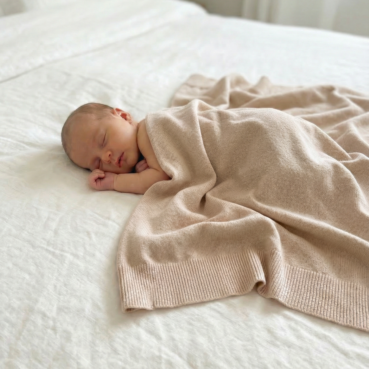 Freckle label pointelle blanket-oatmeal