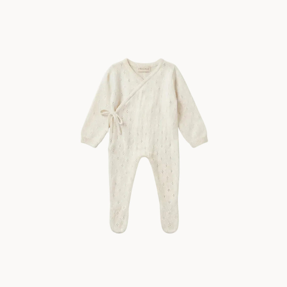 Freckle label cotton pointelle Babygrow & bonnet- white