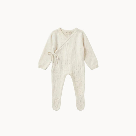Freckle label cotton pointelle Babygrow & bonnet- white