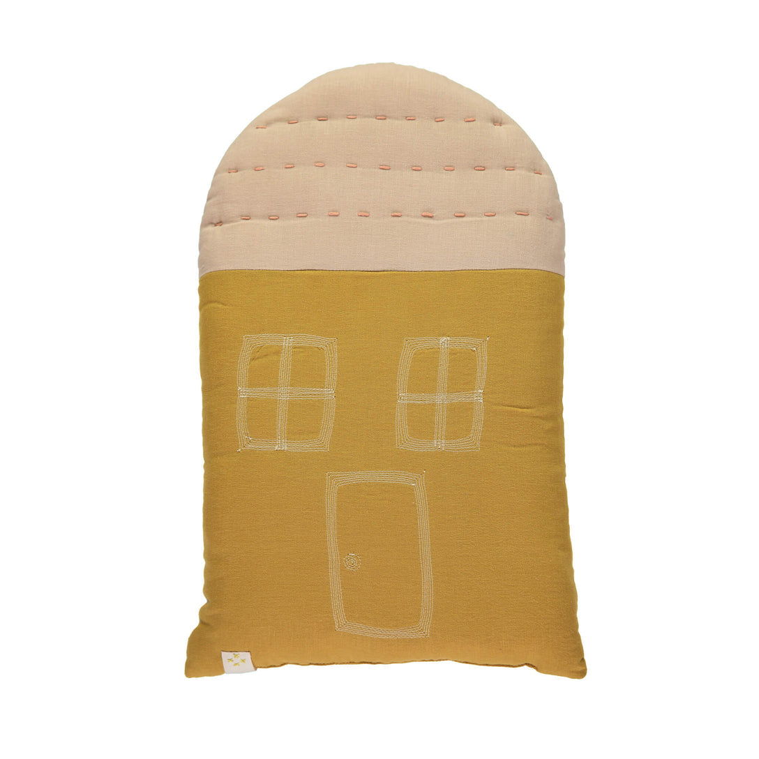 Camomile London House cushion - Ochre and Pink