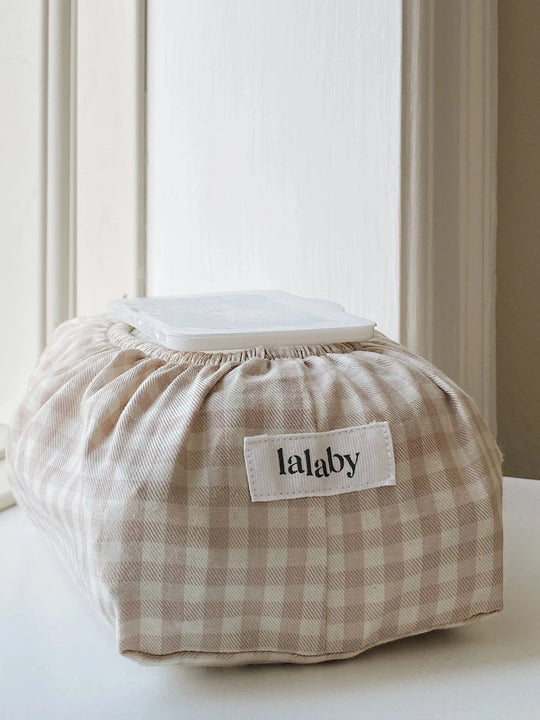 Lalaby wet wipe cover- beige gingham