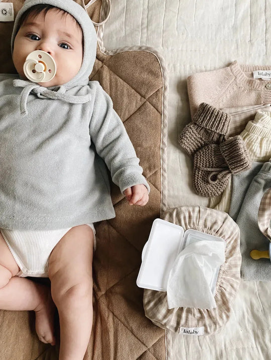 Lalaby wet wipe cover- beige gingham