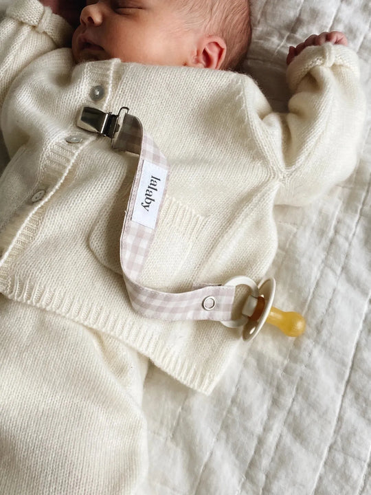 Lalaby pacifier clip beige gingham