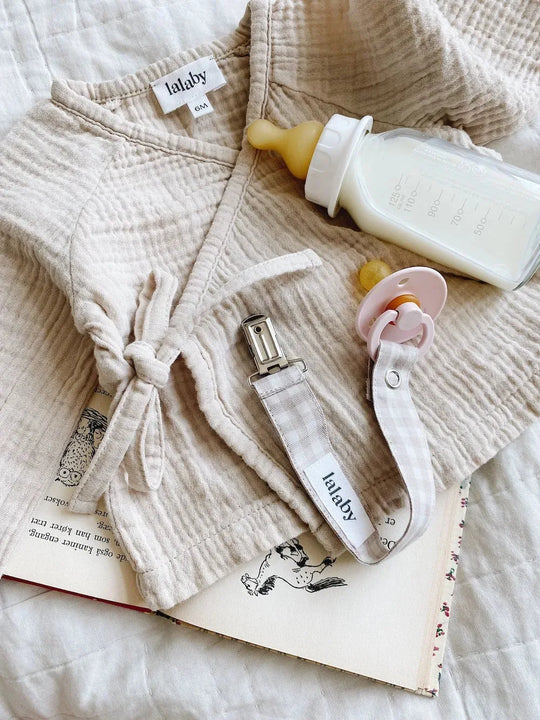 Lalaby pacifier clip beige gingham