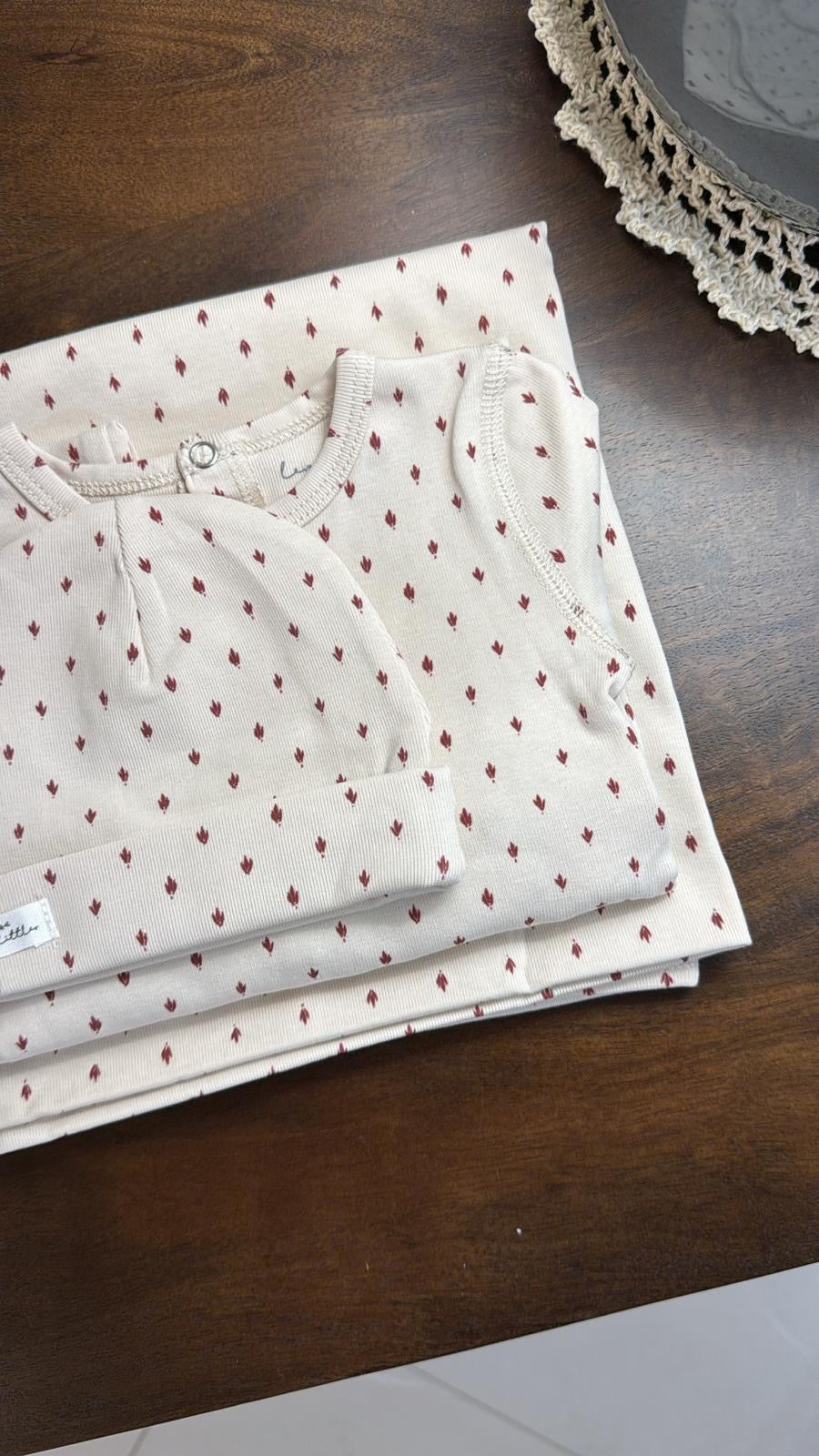 Lovely Littles Burgundy Damask fabric detail