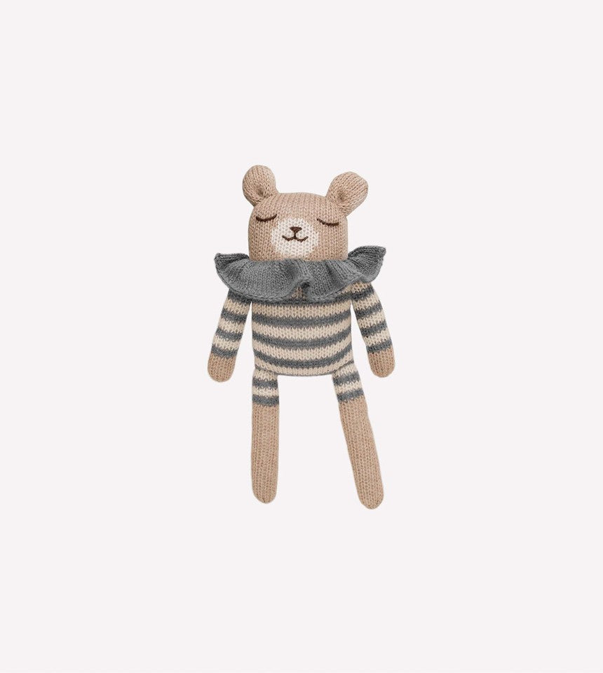 Main Sauvage Teddy knit toy | slate striped romper