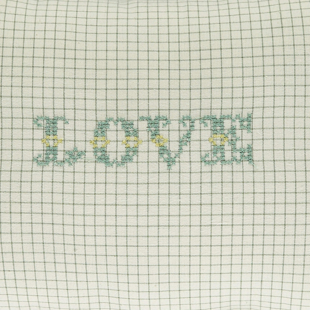 Camomile London Love Padded Cushion - Ivory Green Check