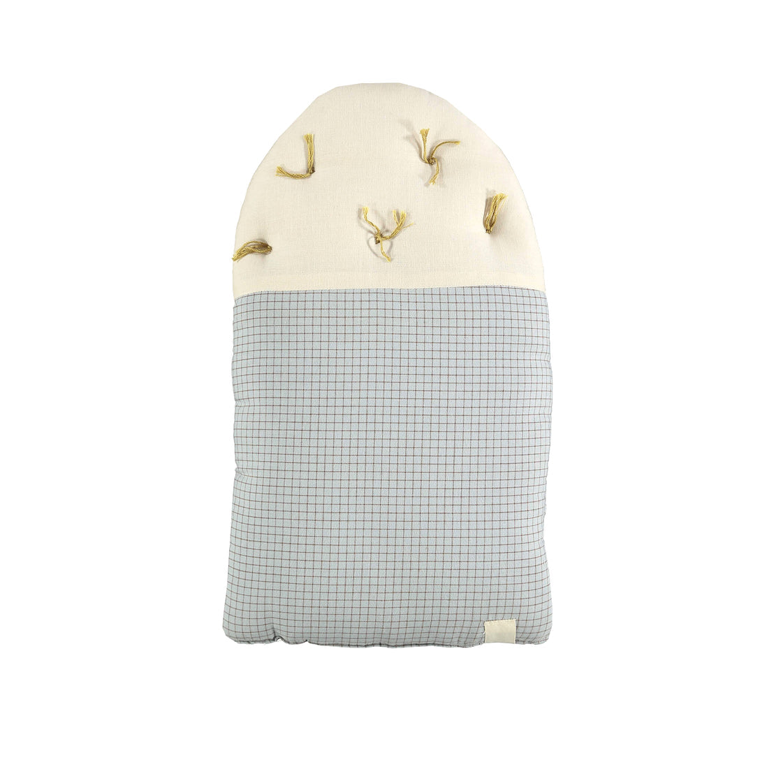 Camomile London Small House cushion - Light Blue + Coco Check