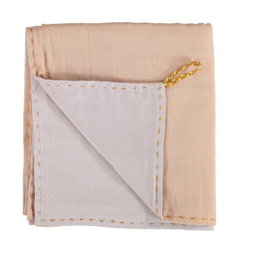 Camomile London Double Layer Reversible Swaddle Blanket - Peach Blossom and Ash