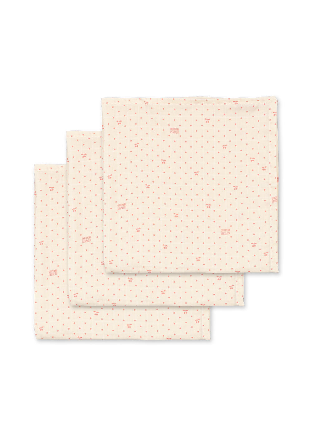 Konges Sloejd three-pack muslin cloths in Cherry Dot